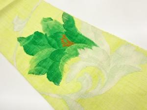 手織り真綿紬花唐草模様織出し名古屋帯